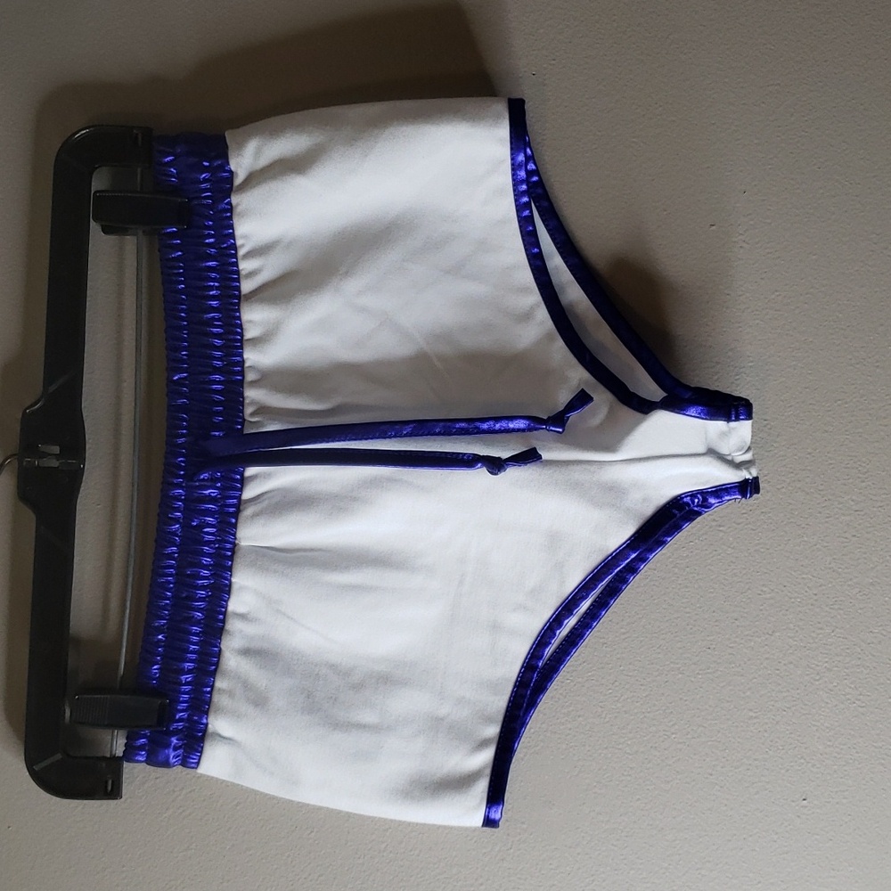 Forplay White and Metallic Purple Trim  Hot Pants Micro Mini Booty Shorts S/M